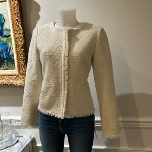 Ann Taylor cream tapestry fabric fringe blazer/Jacket